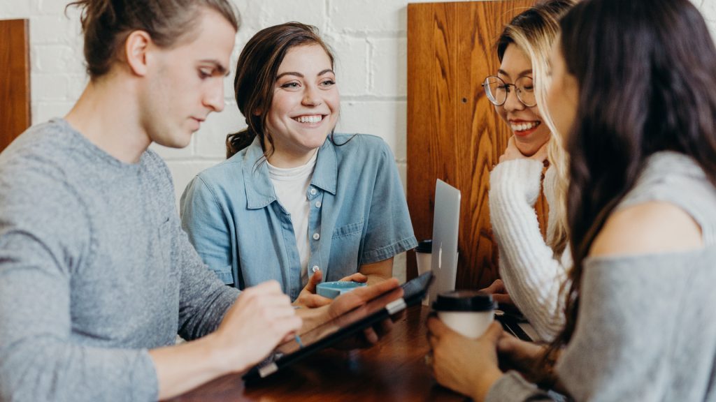 book club discussing their book over coffee