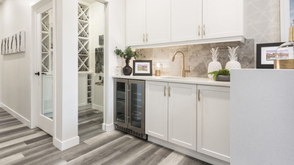 mini wet bar in a flex room home