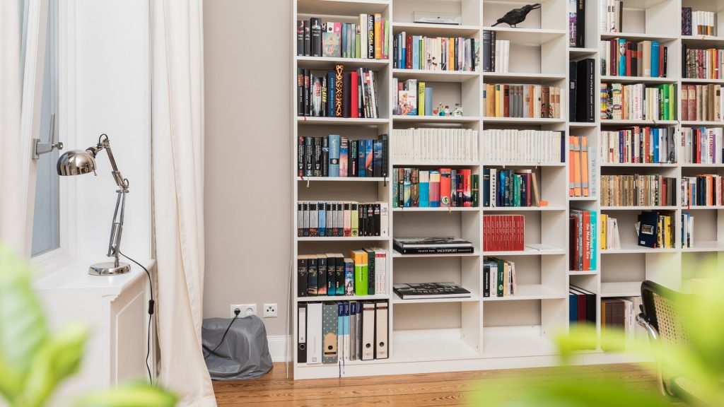 bright home library in a room with lots of natural light 