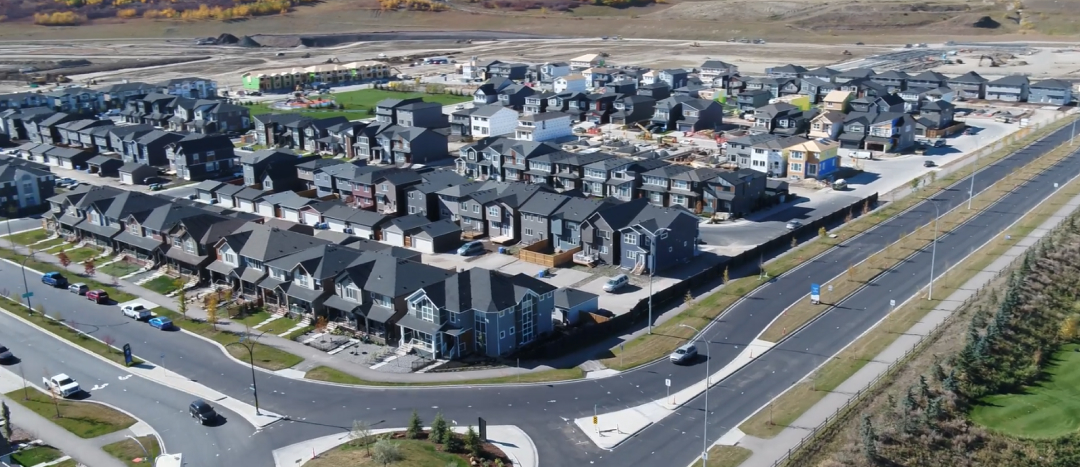 arial shot of the new southeast calgary community, wolf willow