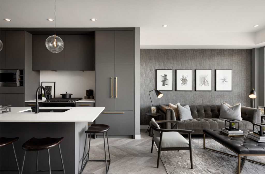 kitchen and living area in a truman condo