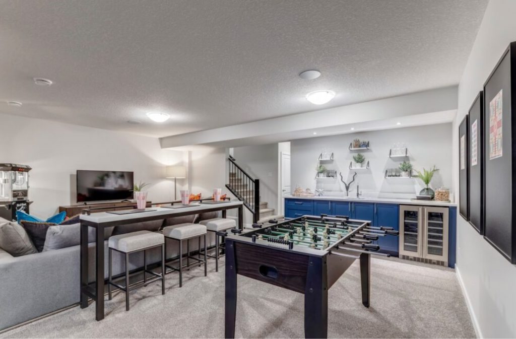 basement recreation room in a westcreek homes model home